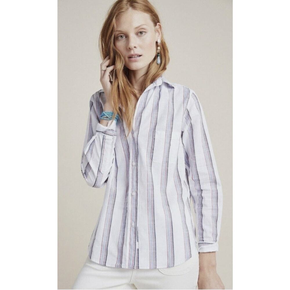 Grayson The Hero Button Front Shirt -Size 02 Cotton Stripe Preppy Spring Capsule